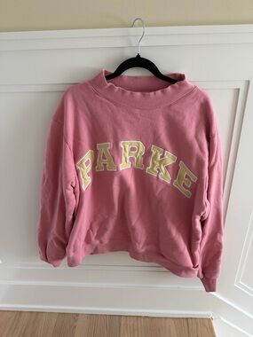 Parke Crewneck Sweatshirt in Pink with Yellow Lettering